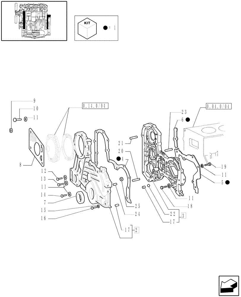 Схема запчастей Case IH JX60 - (0.04.3/02[01]) - (VAR.319-747) TTF MOTOR TIER2 - COVERS & GASKETS, FRONT (01) - ENGINE