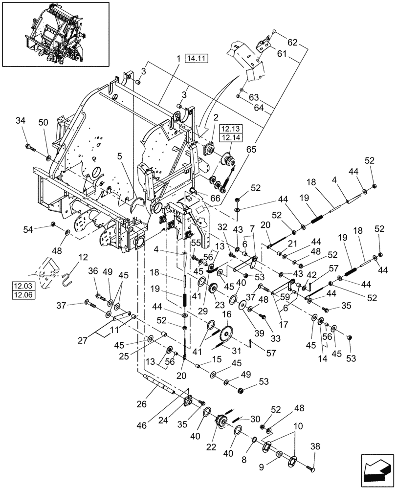 Схема запчастей Case IH RB464 - (12.15) - MAIN FRAME & DRIVE, LH, ROTOR (12) - MAIN FRAME