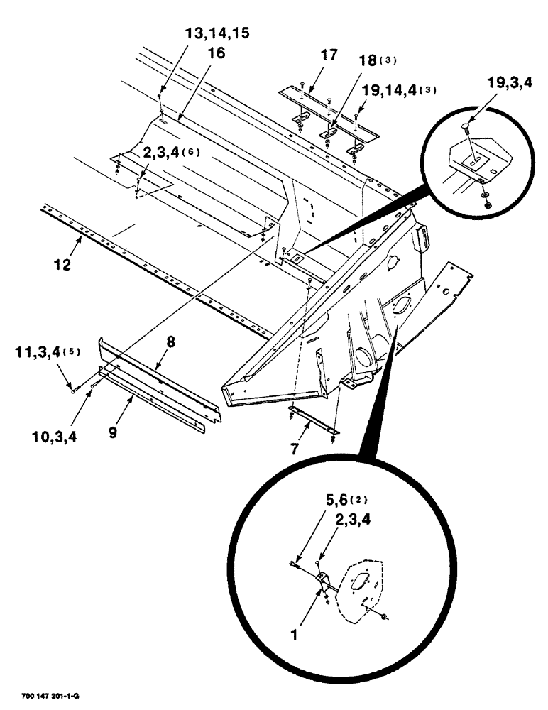 Схема запчастей Case IH SC414 - (7-30) - AUGER PAN AND STRIPPER ASSEMBLIES LEFT, 14 FOOT (09) - CHASSIS