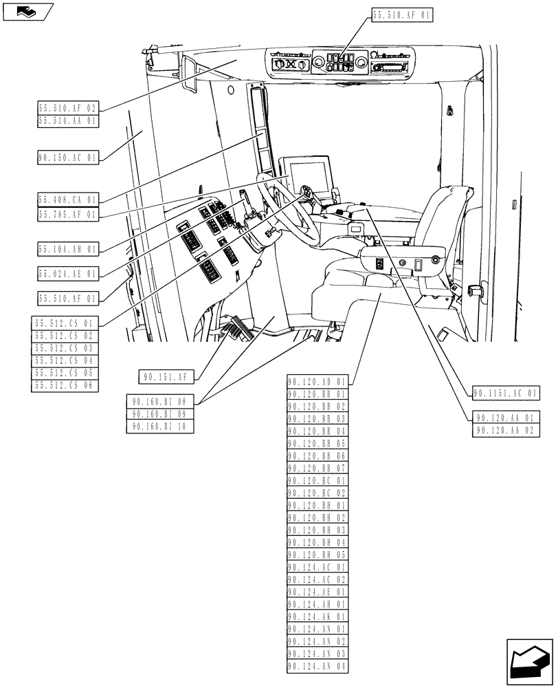 Схема запчастей Case IH STEIGER 500 - (90.000.00) - PICTORIAL INDEX - CAB & PLATFORM (90) - PLATFORM, CAB, BODYWORK AND DECALS