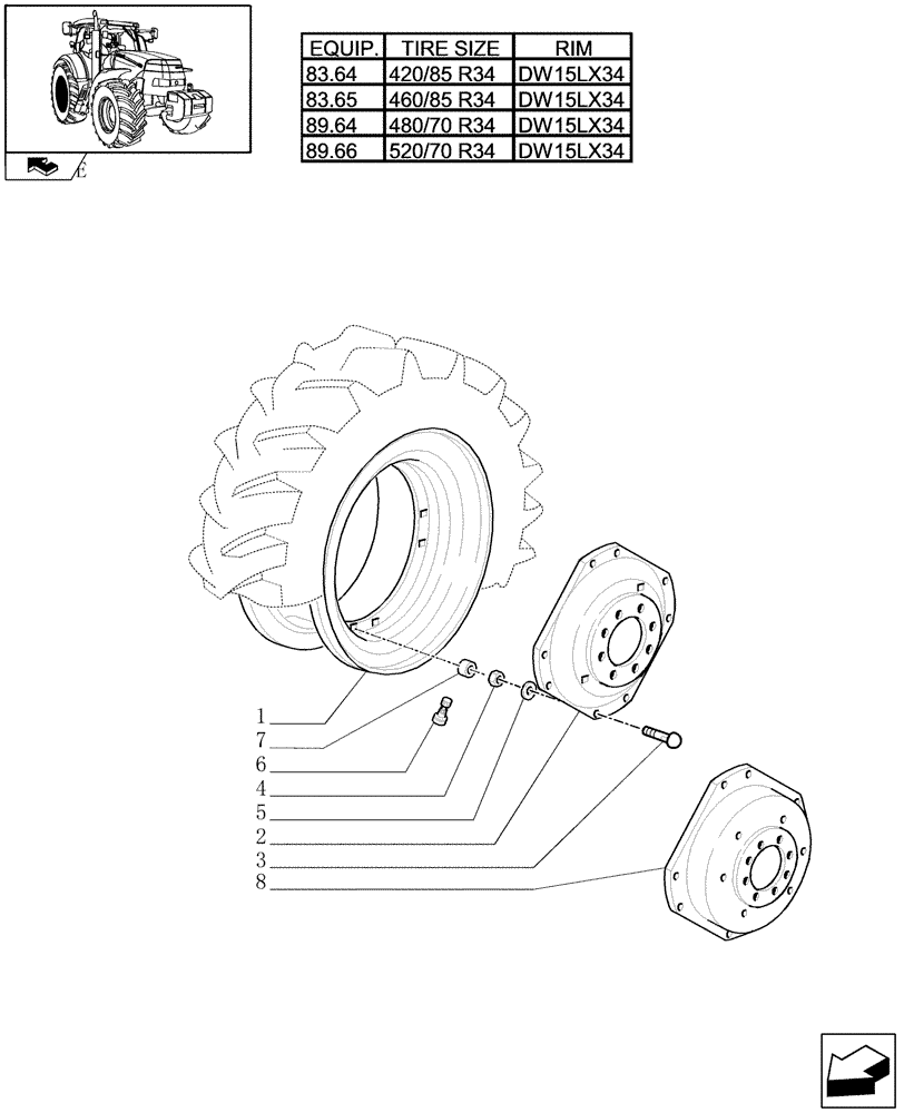 Схема запчастей Case IH MAXXUM 140 - (83.00[03]) - REAR WHEELS (11) - WHEELS/TRACKS