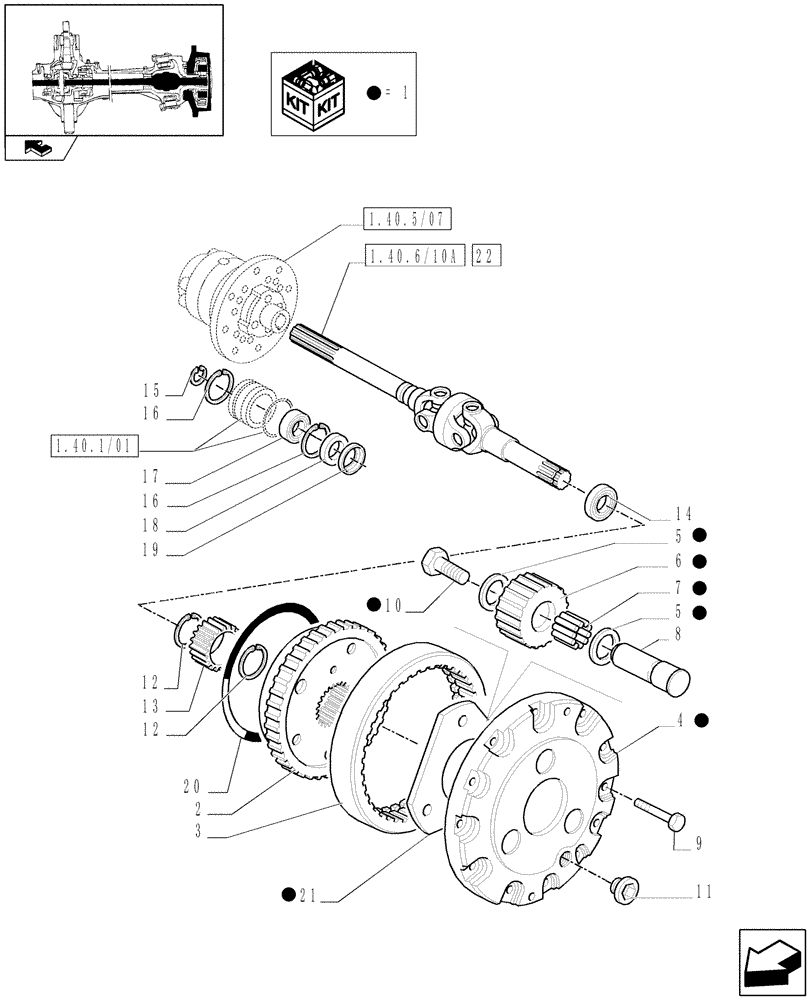 Схема запчастей Case IH FARMALL 80 - (1.40.5/05) - CLASS 2 FRONT AXLE WITH 2ND STEERING CYL. (4OKM/H) - SUPPORT (VAR.335540-743908-743552) (04) - FRONT AXLE & STEERING