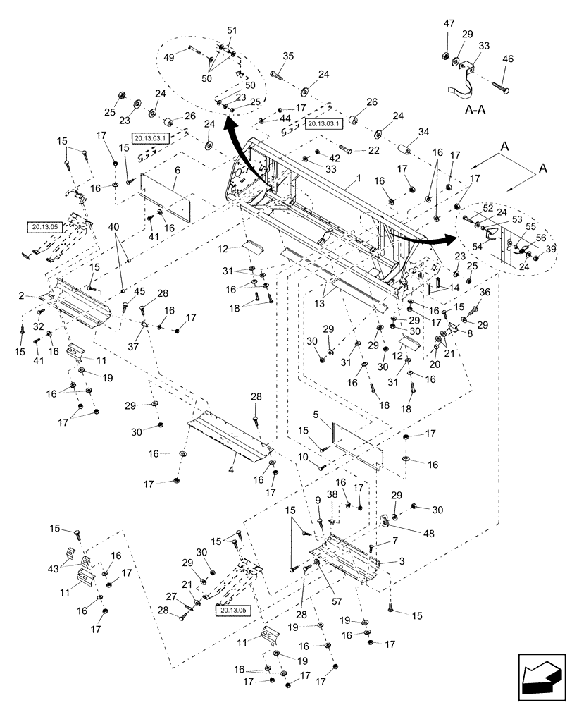 Схема запчастей Case IH 2412-30 - (20.12.01[1]) - MAIN FRAME AND ATTACHING PARTS, BPIN HAJ036146 (58) - ATTACHMENTS/HEADERS