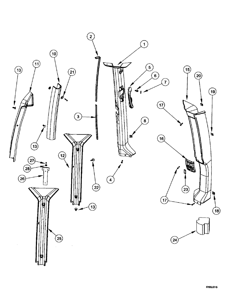 Схема запчастей Case IH MX240 - (9-060) - CAB, TRIM, CAB POSTS (09) - CHASSIS/ATTACHMENTS