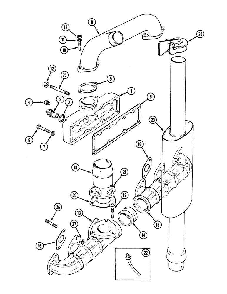 Схема запчастей Case IH 1594 - (2-12) - MANIFOLDS AND MUFFLER (02) - ENGINE