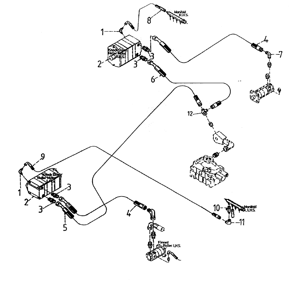 Схема запчастей Case IH 7700 - (B05-55A) - HYDRAULIC CIRCUIT, (POWER KNOCKDOWN ROLLER - LEG BASECUTTER) Hydraulic Components & Circuits
