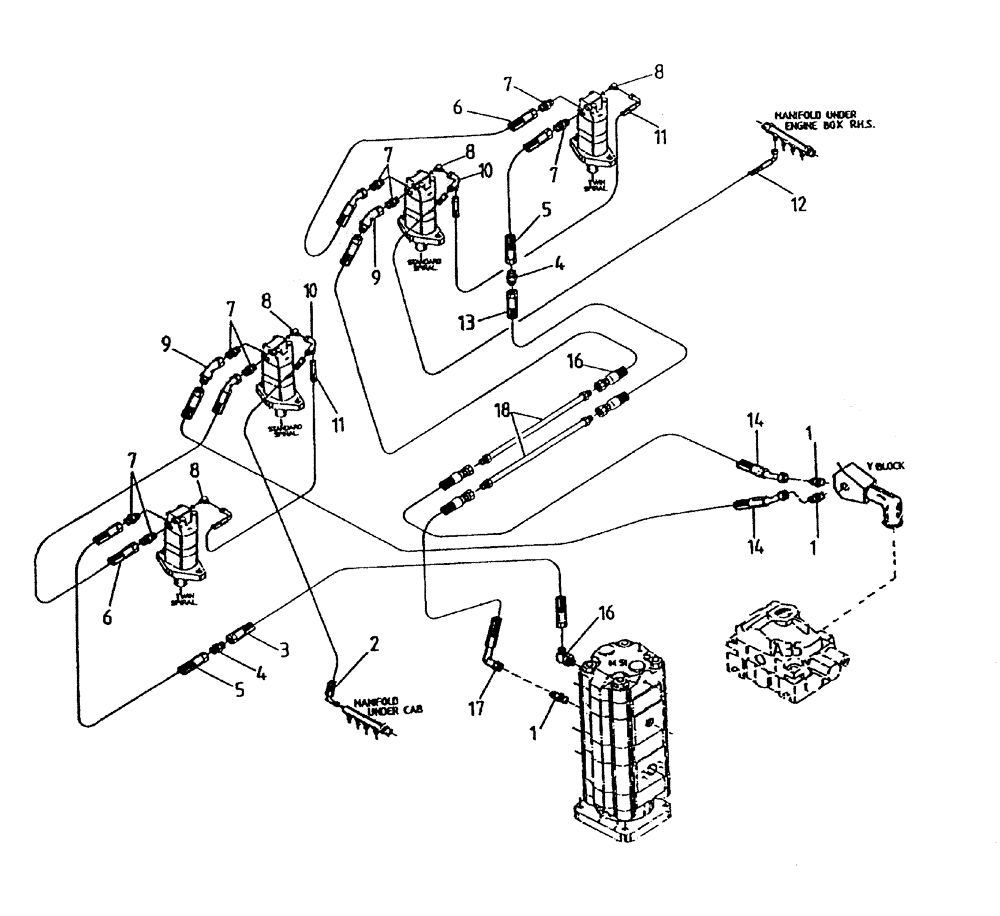 Схема запчастей Case IH 7000 - (B05-90A) - HYDRAULIC CIRCUIT, (CROPDIVIDER SPIRALS - LEG BASECUTTER) Hydraulic Components & Circuits