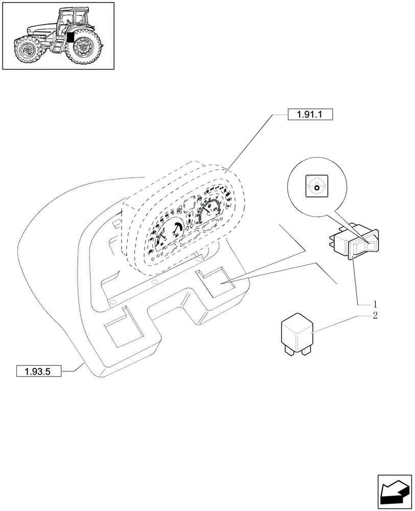 Схема запчастей Case IH JX1080U - (1.91.1/02) - (VAR.296) (HI-LO) AND SYNCHRONIZED REVERSING GEAR - 30 KM/H WITH DIFFER. HYDR.LOCK - ELECTRIC PARTS (10) - OPERATORS PLATFORM/CAB