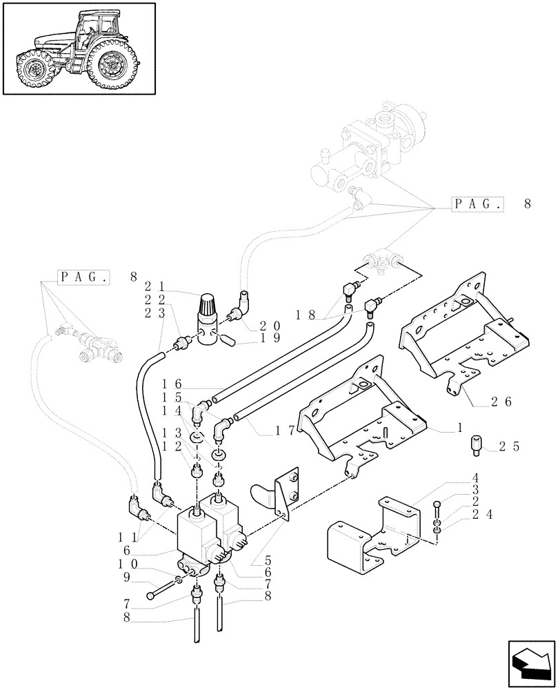 Схема запчастей Case IH MXU115 - (1.68.6/01[07]) - (VAR.178-385/1-385/2) TRAILER AIR BRAKE - AIR TANK AND SCHIELDS - D5287 (05) - REAR AXLE
