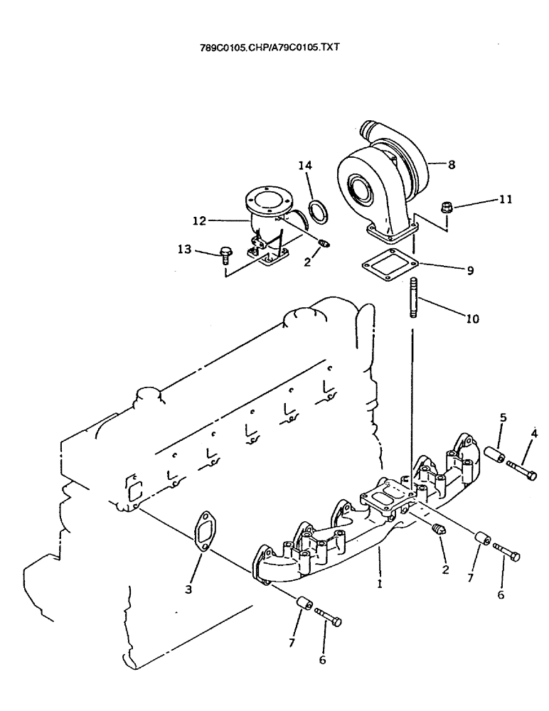 Схема запчастей Case IH 7700 - (C01-05) - ENGINE, EXHAUST MANIFOLD & TURBO Engine & Engine Attachments