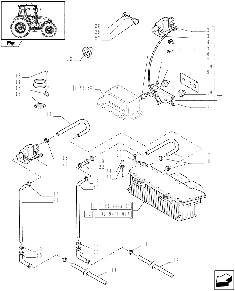 Схема запчастей Case IH FARMALL 80 - (1.92.94[05A]) - CAB - HEATING SYSTEM - D6060 - C6615 (10) - OPERATORS PLATFORM/CAB