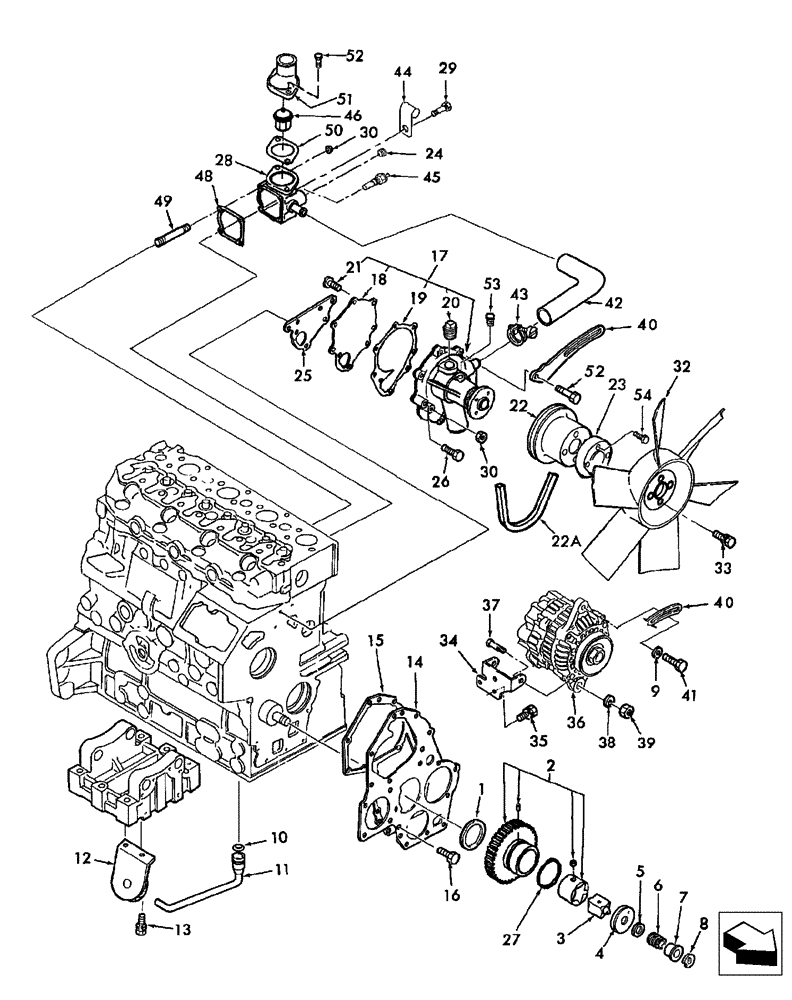 Схема запчастей Case IH DX35 - (01.09.01) - OIL PUMP, WATER PUMP & FAN (01) - ENGINE