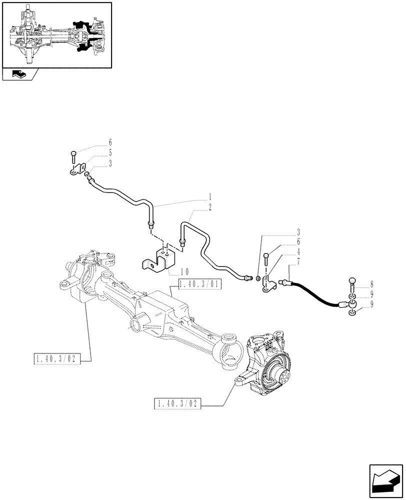 Схема запчастей Case IH PUMA 155 - (1.40. 3/14[02]) - (CL.4) FRONT AXLE W/MULTI-PLATE DIFF. LOCK, ST. SENSOR AND BRAKES - PIPES (VAR.330426) (04) - FRONT AXLE & STEERING
