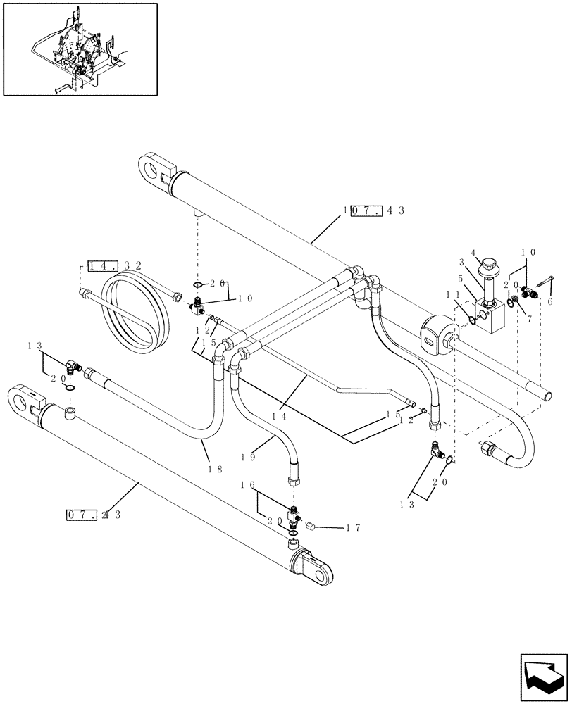 Схема запчастей Case IH RBX552 - (07.44) - HYDRAULICS, ....................REMOVED.................BALE TENSION, DOUBLE CYLINDER (07) - HYDRAULIC SYSTEM