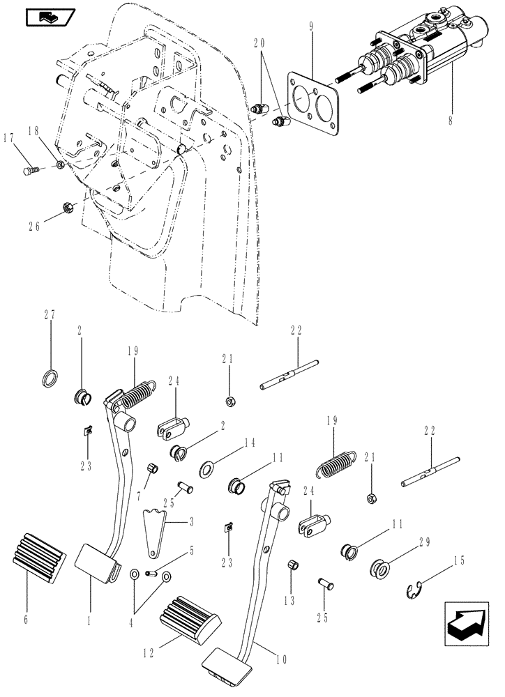 Схема запчастей Case IH MAGNUM 210 - (33.202.03) - BRAKES, PEDAL BRAKE (33) - BRAKES & CONTROLS
