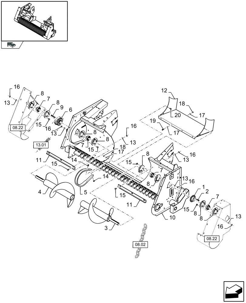 Схема запчастей Case IH LB433S - (13.05[01]) - PICK-UP, FRAME (13) - FEEDER