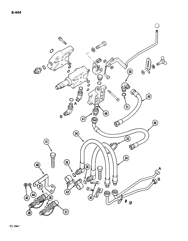 Схема запчастей Case IH 585 - (8-444) - AUXILIARY VALVE, FIRST BANK, PRIOR TO P.I.N. 18001, CONTD (08) - HYDRAULICS