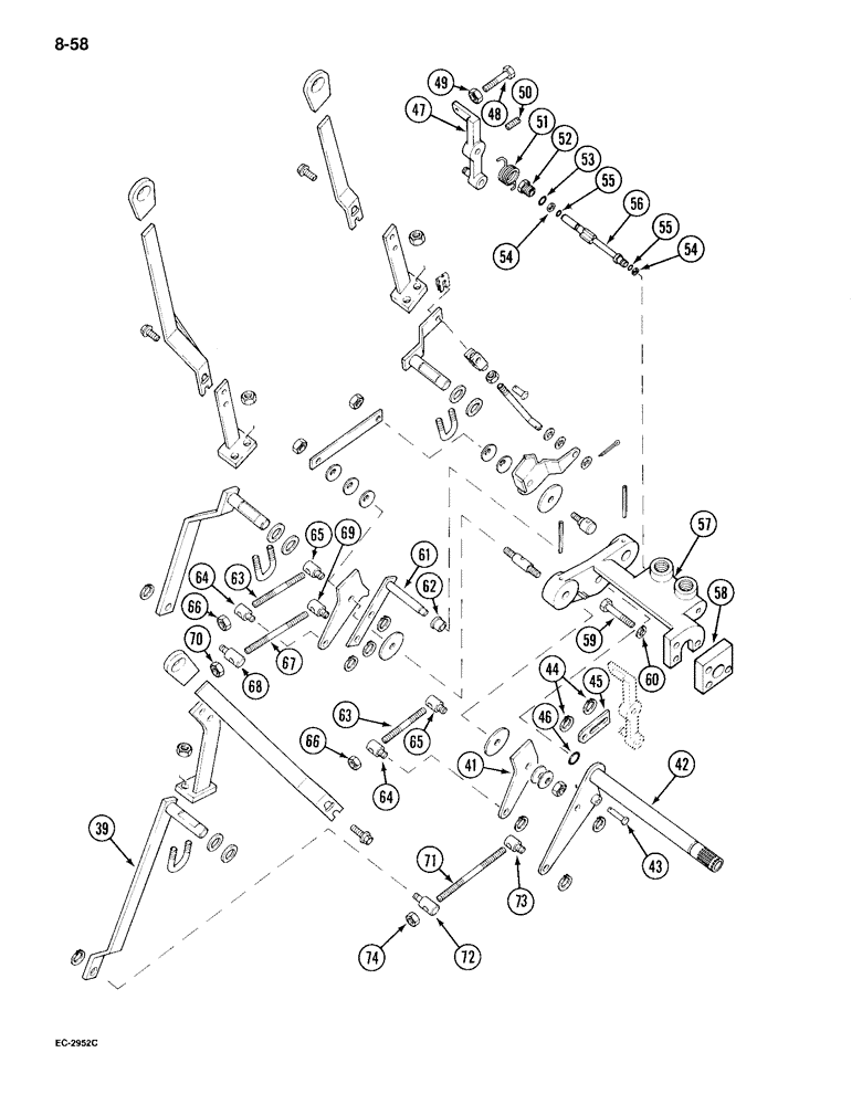 Схема запчастей Case IH 995 - (8-58) - DRAFT CONTROL, EXTERNAL LEVERS AND LINKAGE, WITH CAB (08) - HYDRAULICS