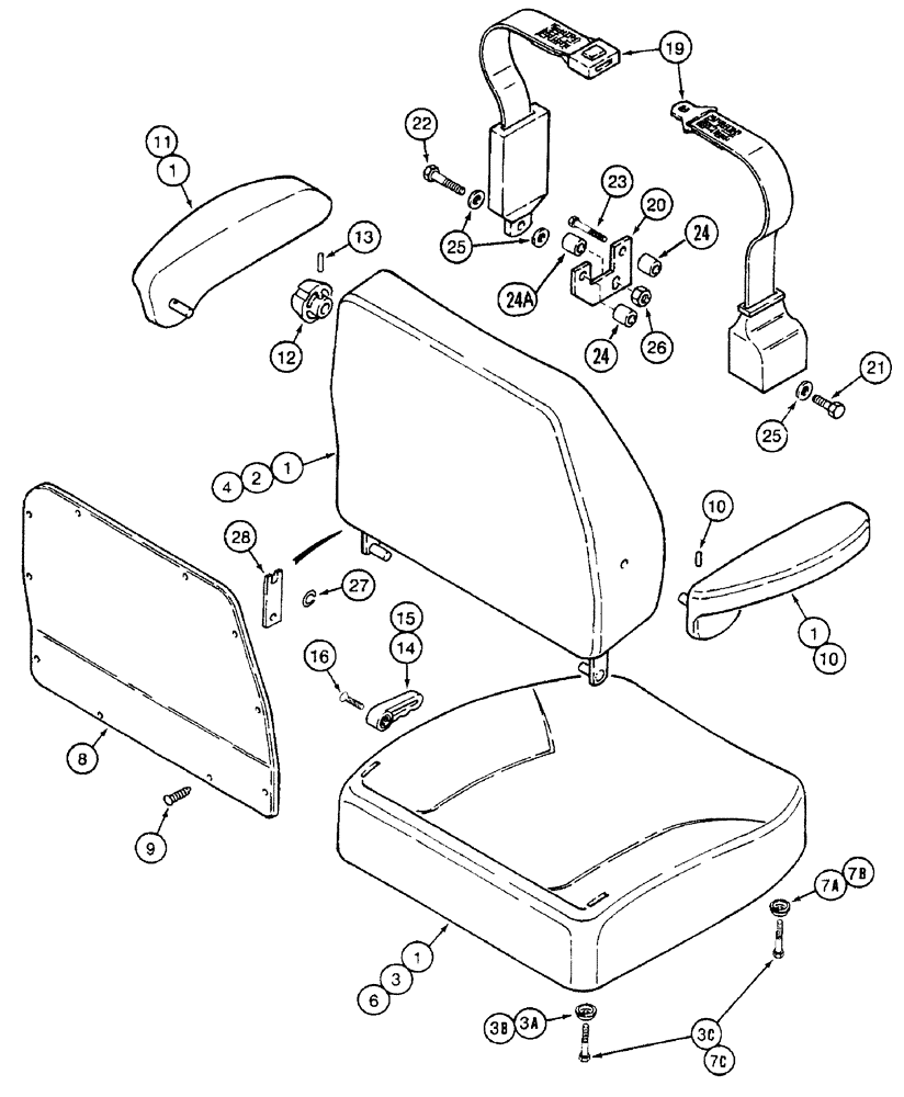 Схема запчастей Case IH 7210 - (9-064) - STANDARD AIR SUSPENSION SEAT - CUSHION, ARM REST & SEAT BELT, TRACTOR S/N JJA0061559 & AFTER (09) - CHASSIS/ATTACHMENTS