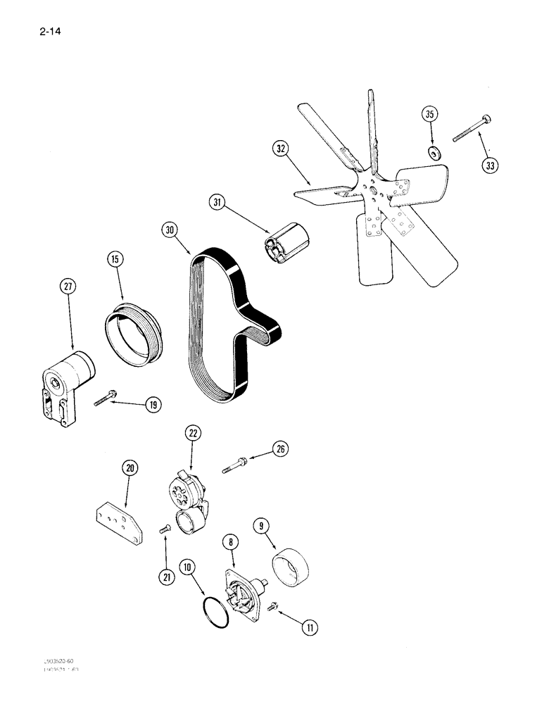 Схема запчастей Case IH 1640 - (2-14) - WATER PUMP SYSTEM, 6TA-590 ENGINE (01) - ENGINE