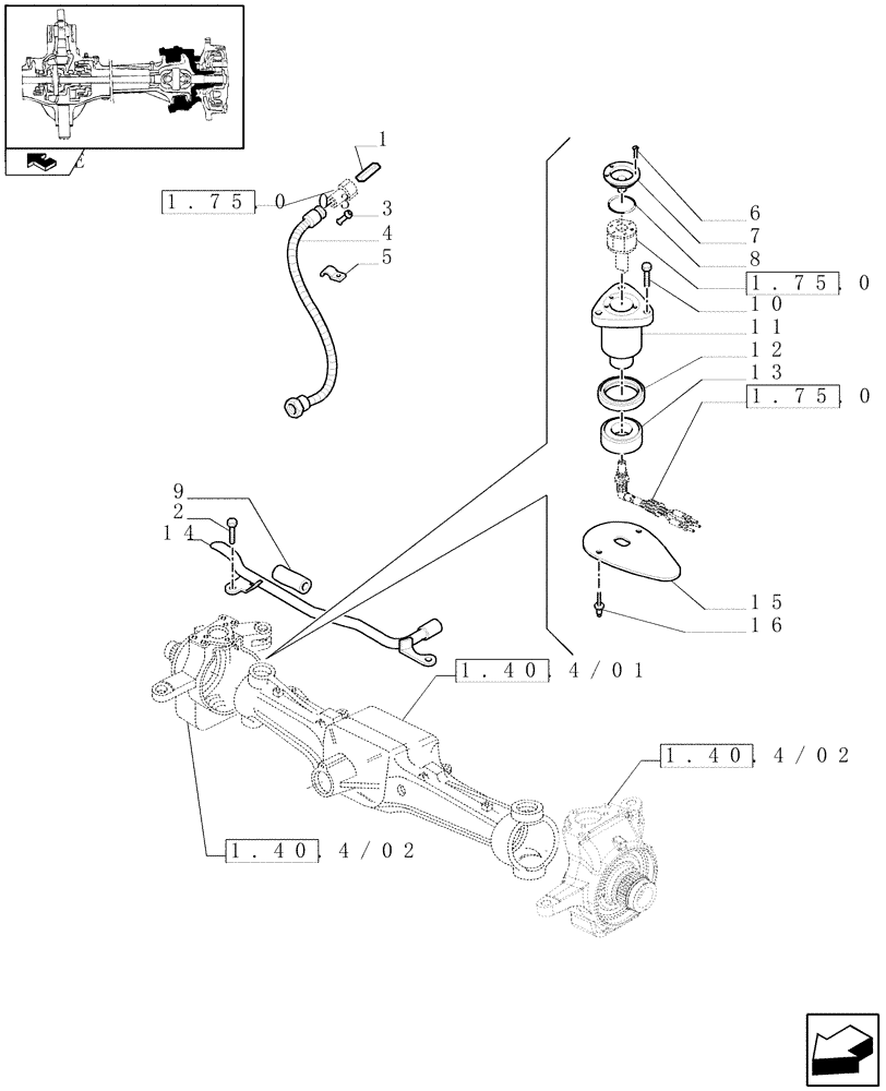 Схема запчастей Case IH PUMA 140 - (1.40.4/02[02]) - (CL.4) FRONT AXLE W/MULTI-PLATE DIFF. LOCK AND STEERING SENSOR - STEERING KNUCKLES AND HUBS (VAR.330408) (04) - FRONT AXLE & STEERING