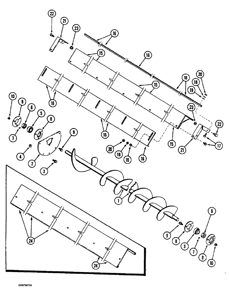 Схема запчастей Case IH 1660 - (9E-06) - GRAIN TANK, BOTTOM AUGERS (17) - GRAIN TANK & UNLOADER