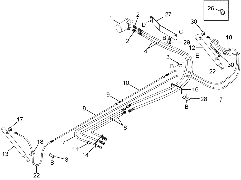 Схема запчастей Case IH 2052 - (09-05) - HYDRAULIC CIRCUIT - TWO ARM REEL LIFT AND REEL DRIVE, 25.0 FOOT HEADER (03) - CHASSIS/MOUNTED EQUIPMENT