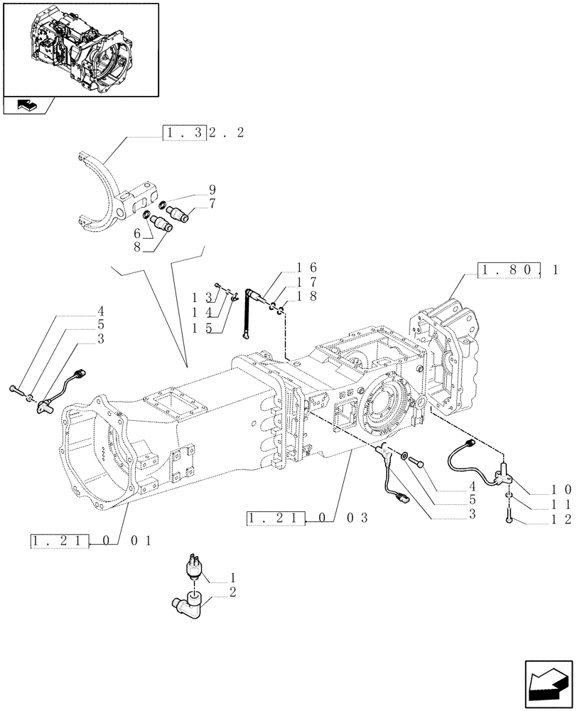 Схема запчастей Case IH MAXXUM 140 - (1.75.0[04]) - GEARBOX HOUSING SENSORS AND SWITCHES (06) - ELECTRICAL SYSTEMS