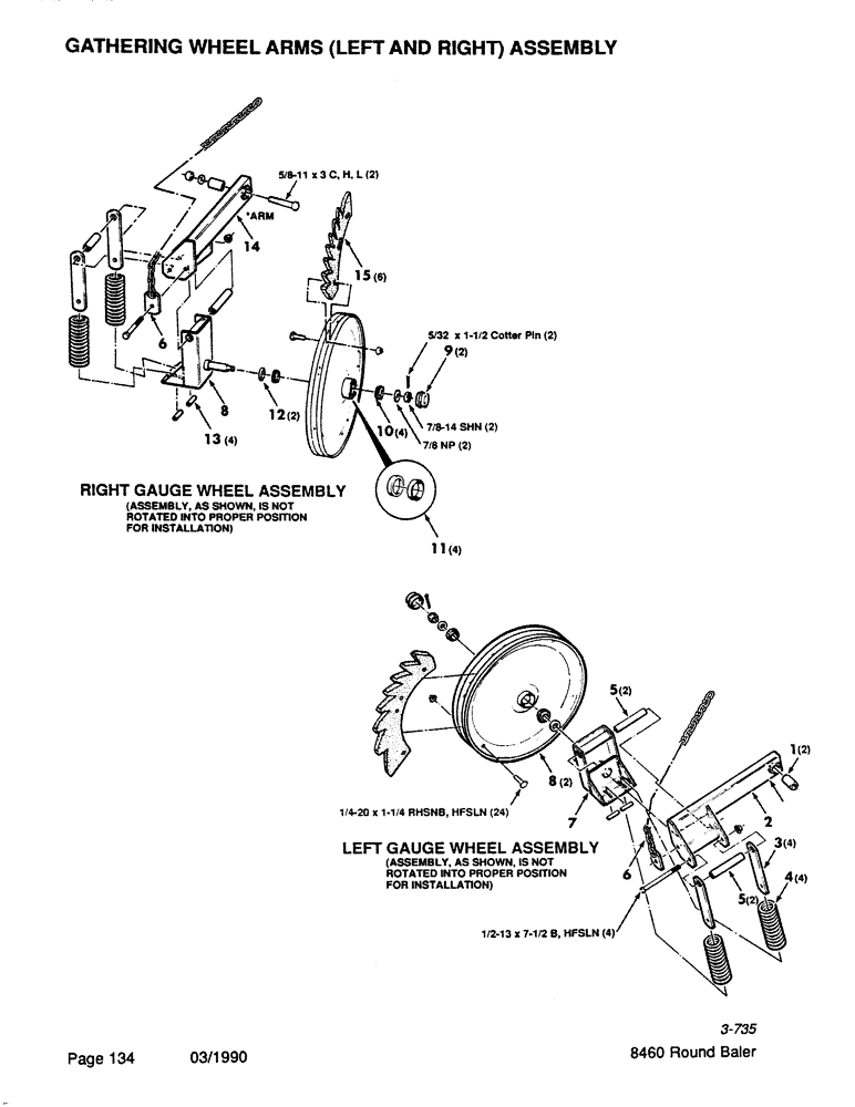 Схема запчастей Case IH 8460 - (134) - GATHERING WHEEL ARMS, LEFT AND RIGHT, ASSEMBLY Pickup