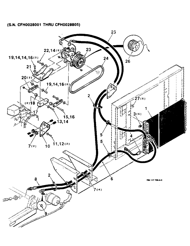 Схема запчастей Case IH 8830 - (7-52) - AIR CONDITIONER COMPRESSOR & MOUNTING ASSY., DIESEL ENG., SERIAL NUMBER CFH0028001 THRU CFH0028805 (09) - CHASSIS