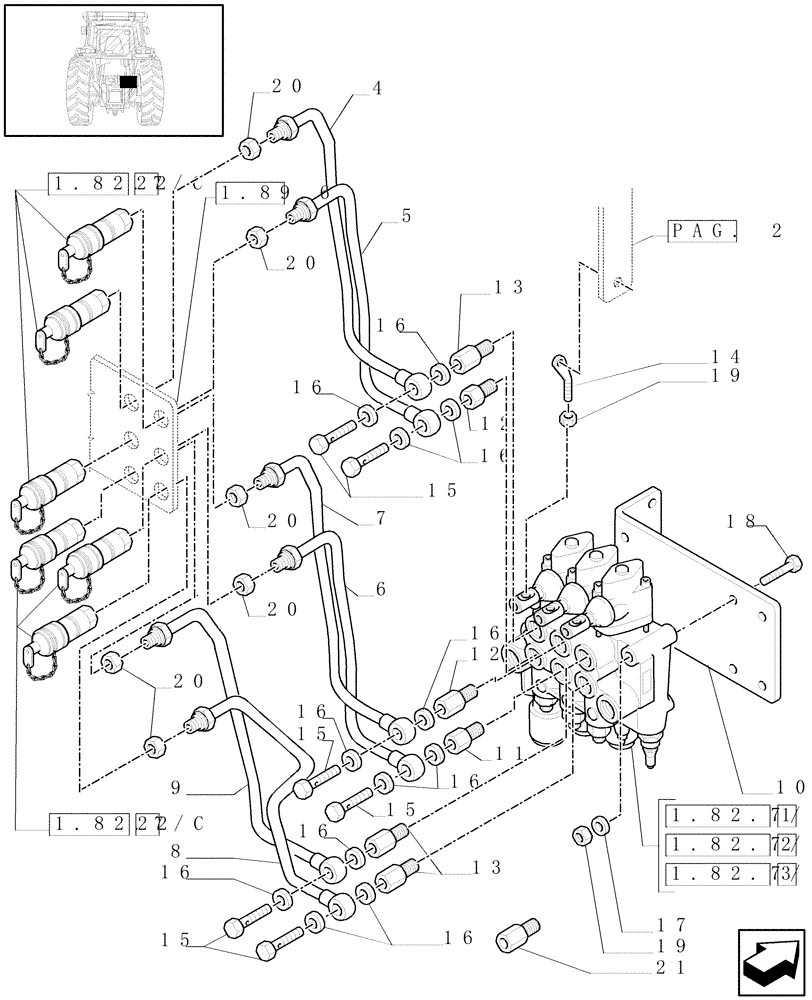 Схема запчастей Case IH JX95 - (1.82.7/02[01]) - (VAR.054-085-103) 3 CONTROL VALVES (07) - HYDRAULIC SYSTEM