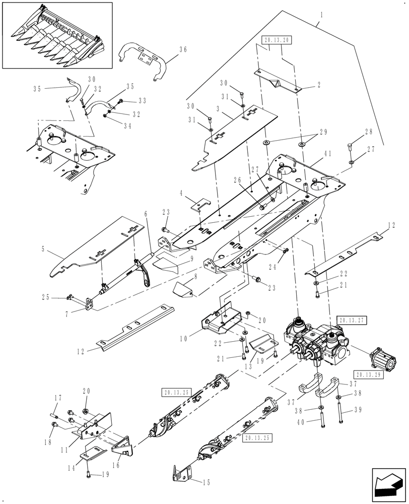Схема запчастей Case IH 3406-30 - (20.13.21) - ROW UNIT, FOUNDATION, KNIVES, GUIDES (58) - ATTACHMENTS/HEADERS