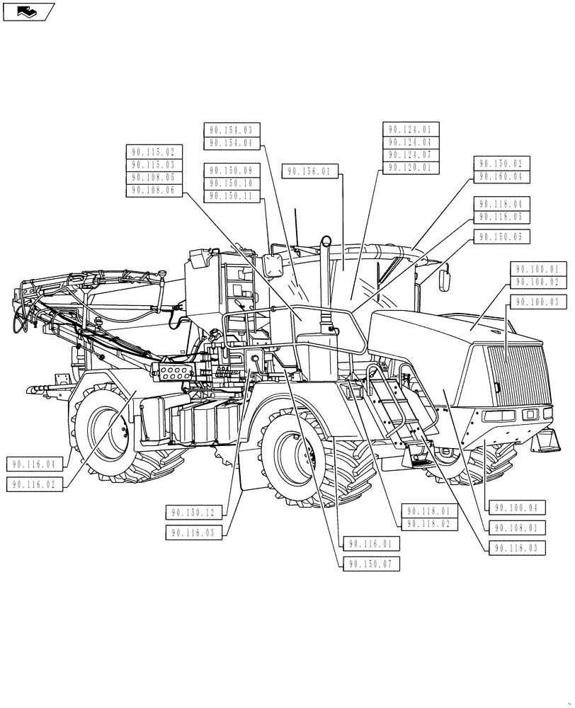 Схема запчастей Case IH TITAN 4530 - (00.000.90) - PICTORIAL INDEX - PLATFORM, CAB, BODYWORK AND DECALS (00) - GENERAL & PICTORIAL INDEX