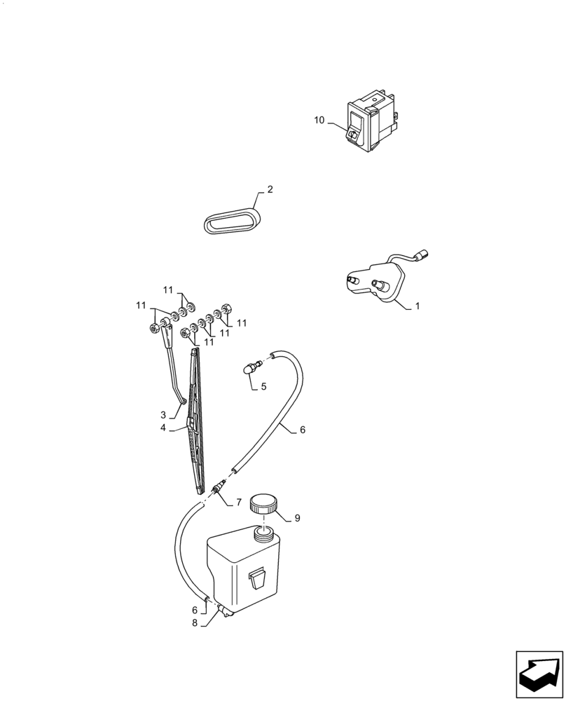 Схема запчастей Case IH FARMALL 85U - (1.91.5/01) - REAR WINDSHIELD WIPER - TANK, SWITCH (VAR.330642) (10) - OPERATORS PLATFORM/CAB