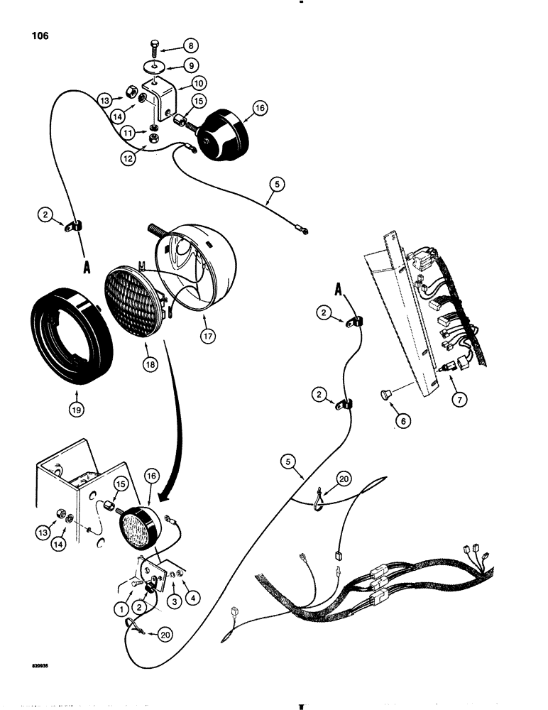 Схема запчастей Case IH 1845B - (106) - LAMPS, FRONT AND REAR (04) - ELECTRICAL SYSTEMS
