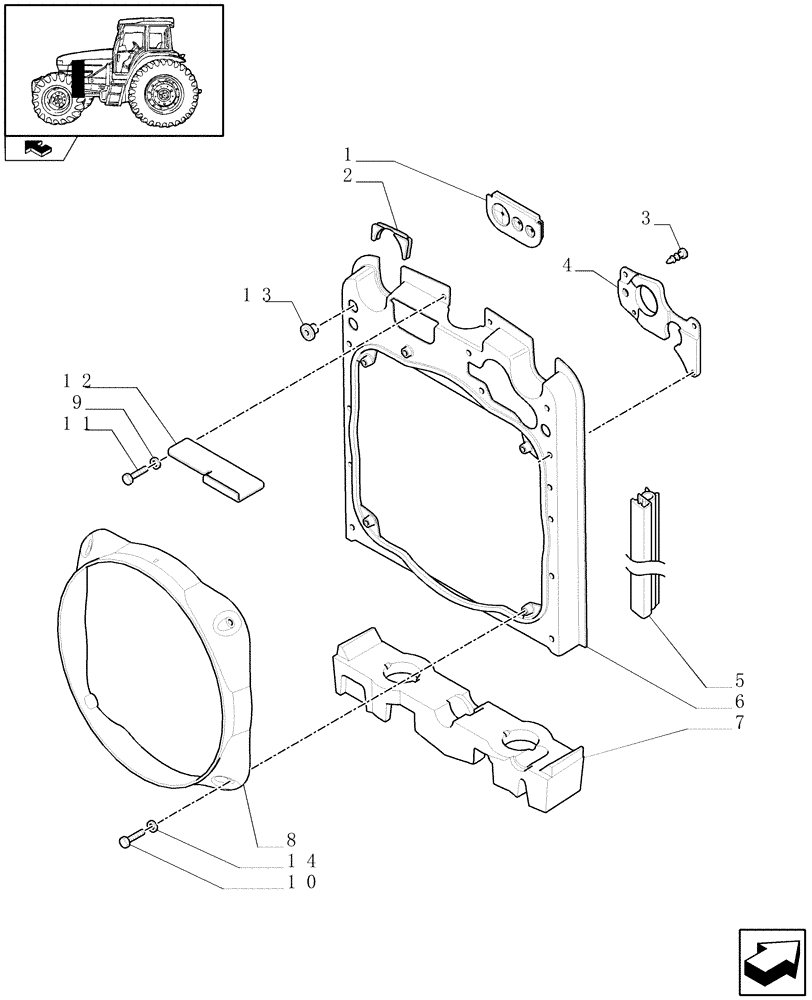 Схема запчастей Case IH FARMALL 95U - (1.17.5) - RADIATOR PROTECTIVE SEALS - CONVEYOR, GUARDS (02) - ENGINE EQUIPMENT