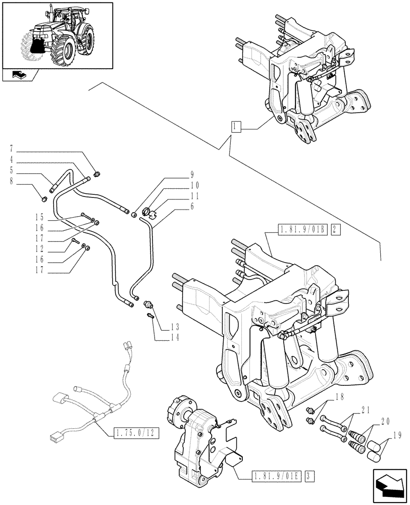 Схема запчастей Case IH PUMA 165 - (1.81.9/03B) - FRONT HPL WITH PTO WITH AUX. COUPLERS - BREAKDOWN (07) - HYDRAULIC SYSTEM