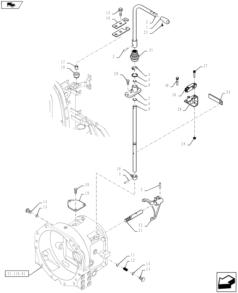 Схема запчастей Case IH FARMALL 50B - (21.130.03[02]) - SHIFTER FORK - FORWARD & REVERSE (USED ON & AFTER 04/01/2012) (21) - TRANSMISSION