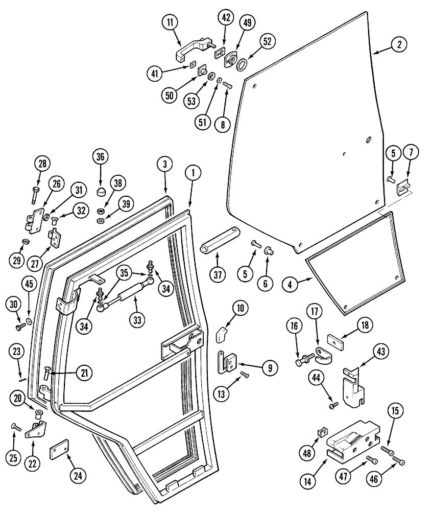 Схема запчастей Case IH 5120 - (9-080) - CAB, DOOR, RIGHT, JJF1020700 AND AFTER (09) - CHASSIS/ATTACHMENTS