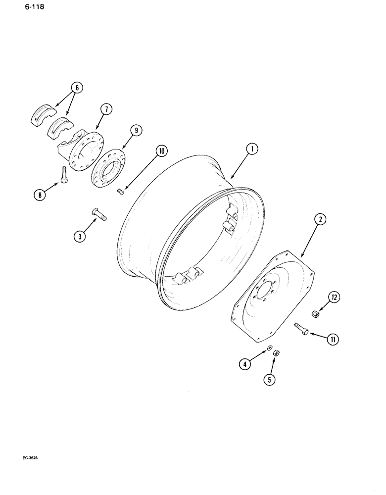 Схема запчастей Case IH 995 - (6-118[B]) - REAR WHEELS, 38 INCH WHEELS, DW11-38 (06) - POWER TRAIN