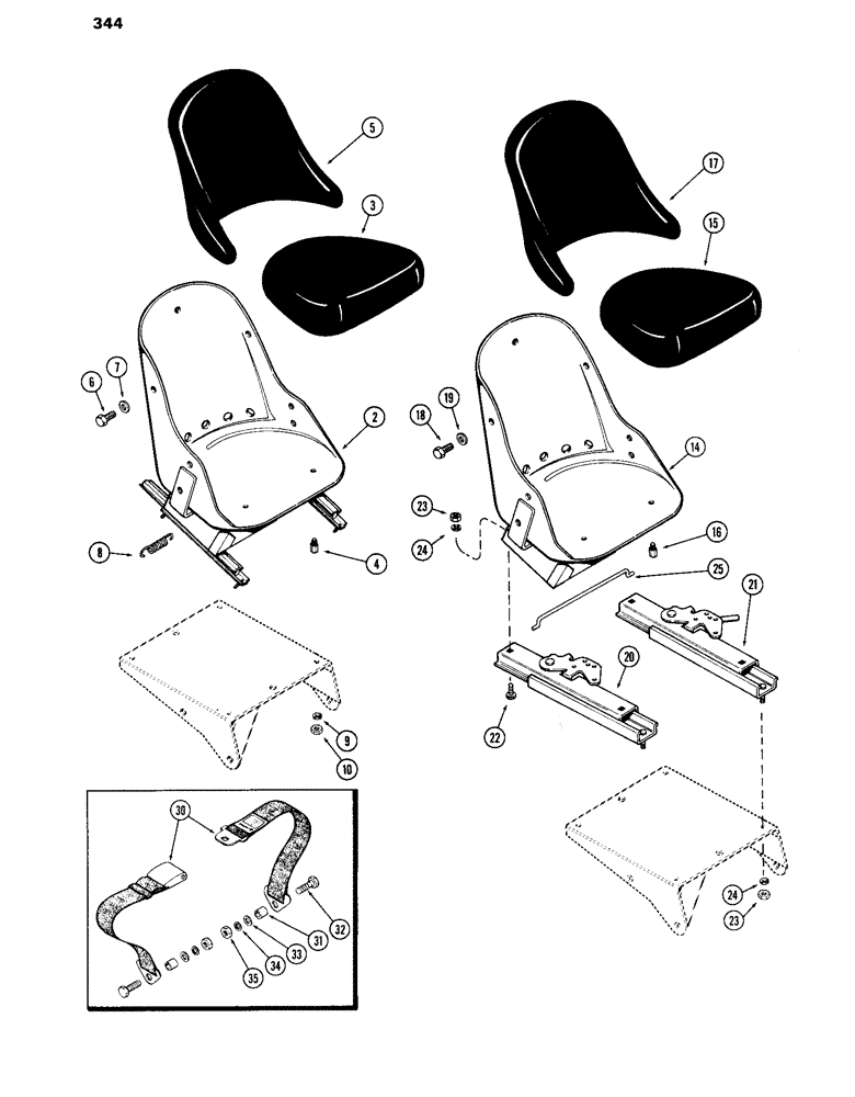 Схема запчастей Case IH 870 - (344) - BUCKET SEAT, USED PRIOR TO TRACTOR SERIAL NUMBER 8693001 (09) - CHASSIS/ATTACHMENTS
