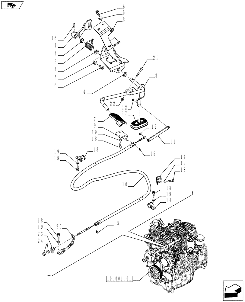 Схема запчастей Case IH FARMALL 75C - (10.220.01) - THROTTLE CONTROL, PEDAL, CABLE, W/ CAB (10) - ENGINE