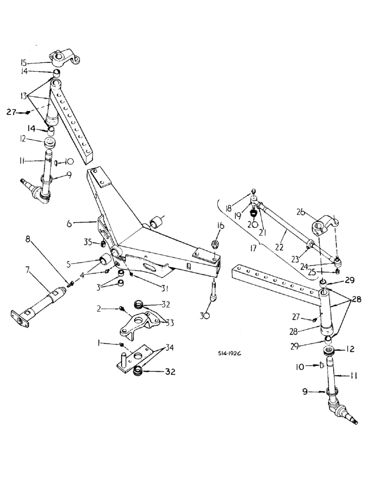 Схема запчастей Case IH 484 - (14-05) - SUSPENSION, ADJ. FRONT AXLE, SWEPT BACK, 48 - 80 " TREAD, TRAC. W/ 1-11/16 DIA STEERING KNUCKLE POST Suspension