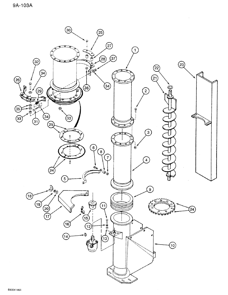 Схема запчастей Case IH 1350 - (9A-103A) - DISCHARGE AUGER, WITH HYDRAULIC CONTROL, HYDRAULIC SWING AND VERTICAL AUGER, 1350 MACHINES (09) - CHASSIS ATTACHMENTS
