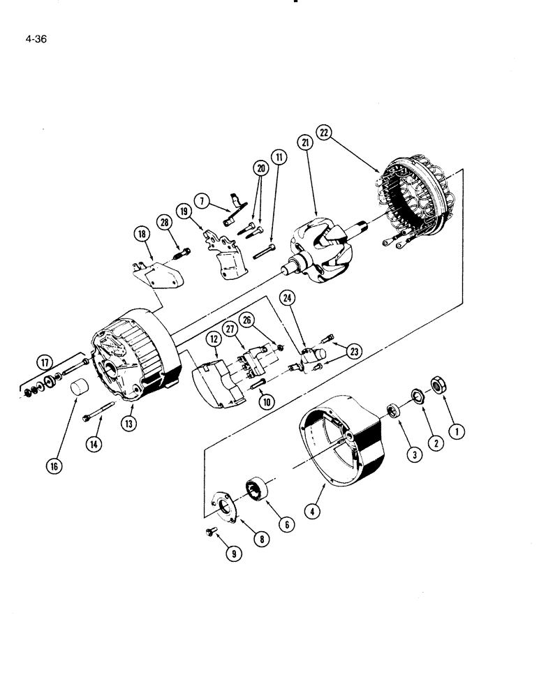Схема запчастей Case IH 4000 - (4-36) - ALTERNATOR, U. S. STANDARD HARDWARE (04) - ELECTRICAL SYSTEMS
