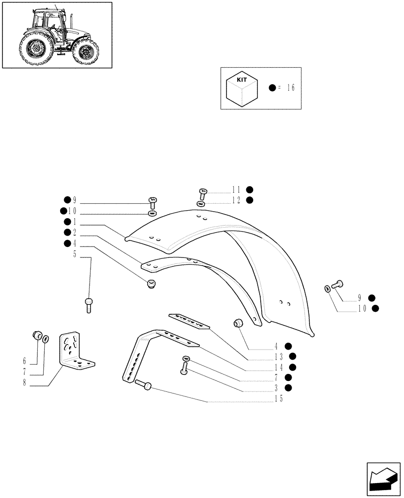 Схема запчастей Case IH JX60 - (1.43.0/01[01]) - (VAR.860/1) 4WD FRONT MUDGUARDS - 310 MM. (04) - FRONT AXLE & STEERING