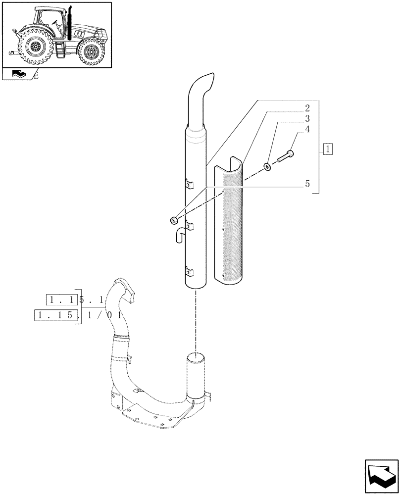 Схема запчастей Case IH MAXXUM 140 - (1.15.1/03) - AIR CLEANER WITH PRE-CLEANER "SPIN TUBE" FOR ROOF WITH HIGH PROFILE - SILENCER (MUFFLER) (VAR.330189-331189) (02) - ENGINE EQUIPMENT