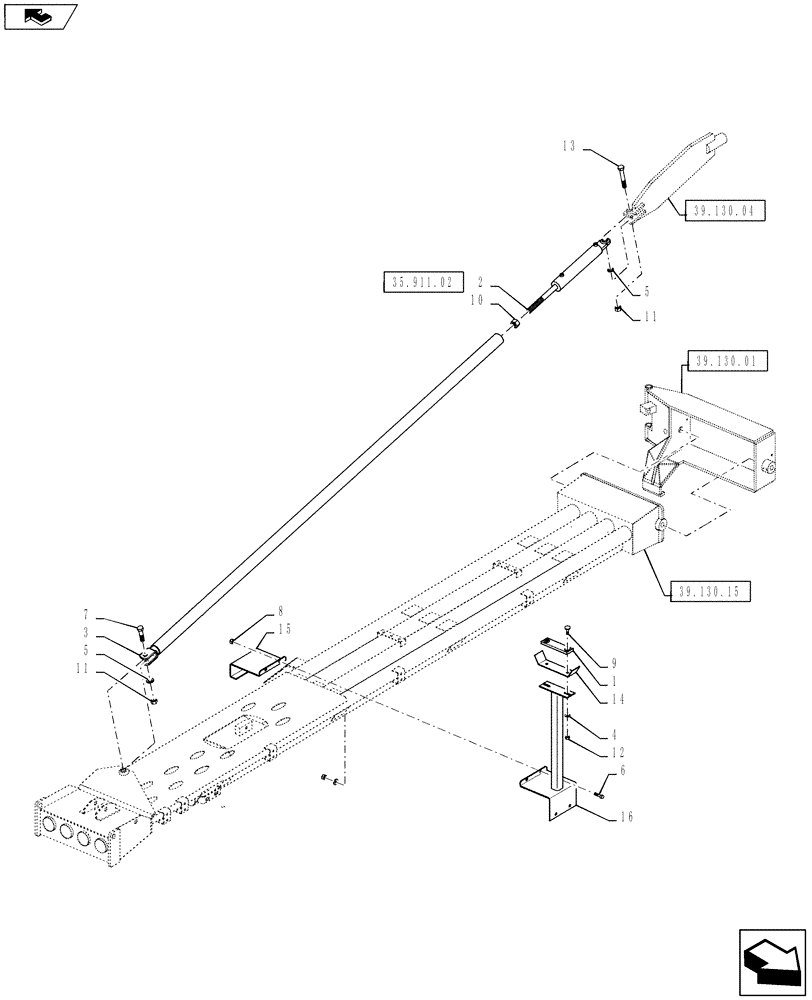 Схема запчастей Case IH 810 - (39.130.16) - 60 BOOM, RH, INNER, 3" TUBES, BOOM LEVEL AND OUTER BOOM CRADLE (39) - FRAMES AND BALLASTING