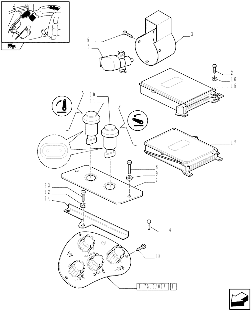 Схема запчастей Case IH FARMALL 85C - (1.75.0/02) - FRONT HPL AND PTO CHASSIS MOUNTED WITH ELECTRONIC CONTROL - ELECTRIC CONTROLS (VAR.330404-331404-332404-333404) (06) - ELECTRICAL SYSTEMS