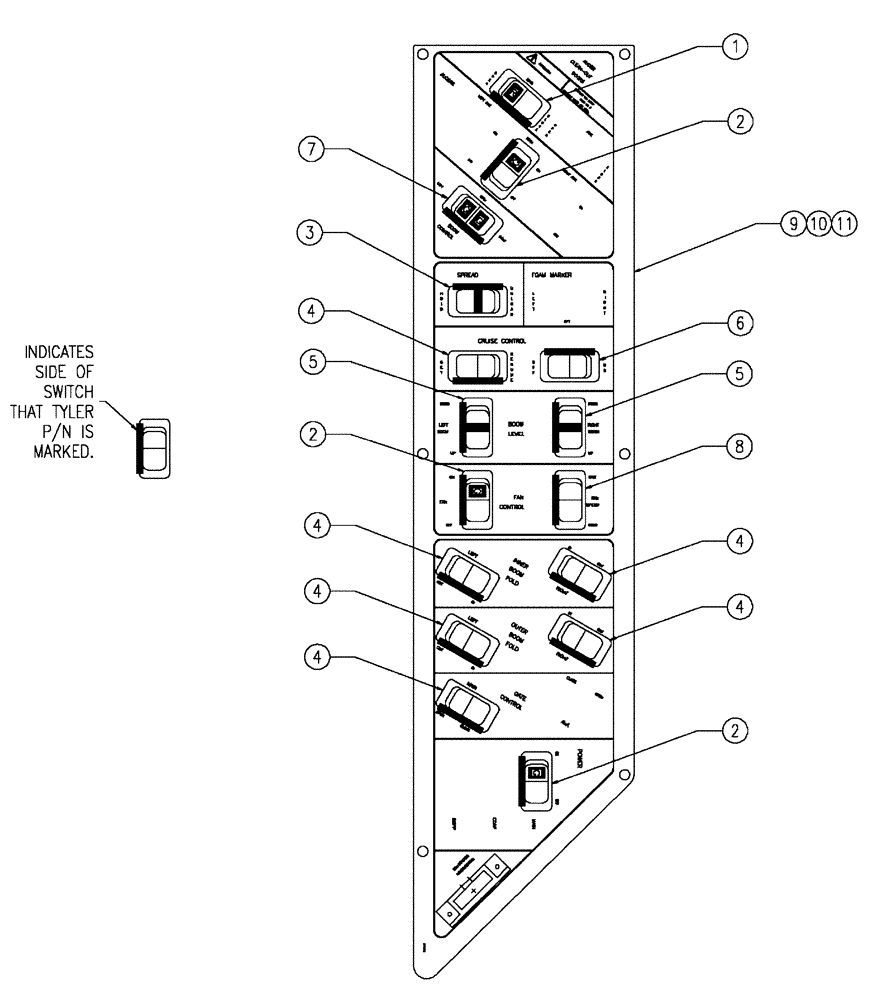 Схема запчастей Case IH 438 - (14-007) - SWITCH PANEL GROUP (06) - ELECTRICAL